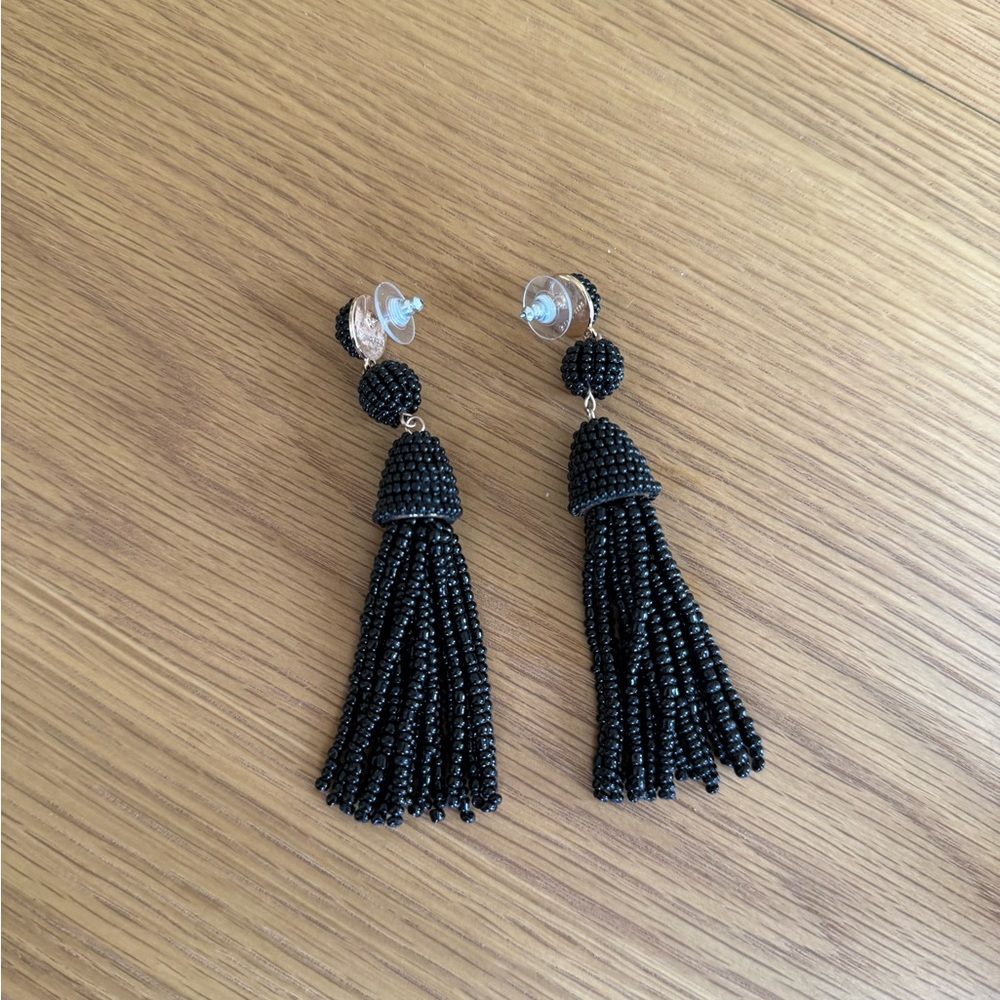 BaubleBar Elegant Black Beaded Tassel Earrings - Picture 2 of 5